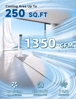 HIFRESH 107CM Tower Fans w/Cooling, Memory & Aroma Function, Remote & Touch Screen, 4 Modes & 3 Speeds,15H Timer, 4.2L Dual Tanks, 6 Ice Pack, 22Ft Air Throw, Low Power Consumption Tower Fan for