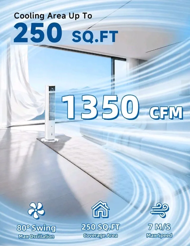 HIFRESH 107CM Tower Fans w/Cooling, Memory & Aroma Function, Remote & Touch Screen, 4 Modes & 3 Speeds,15H Timer, 4.2L Dual Tanks, 6 Ice Pack, 22Ft Air Throw, Low Power Consumption Tower Fan for