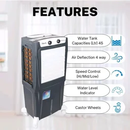 BHABURLY | Eazycool 45 L Room Personal Air Cooler | 4-Way Air Deflection | 2350 CMH Ice Chamber, Anti-Bacterial Honeycomb Pad, 3-Speed Control, Castor Wheels, Inverter Compatible, 200 sqft Floor