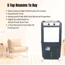 BHABURLY | Eazycool 45 L Room Personal Air Cooler | 4-Way Air Deflection | 2350 CMH Ice Chamber, Anti-Bacterial Honeycomb Pad, 3-Speed Control, Castor Wheels, Inverter Compatible, 200 sqft Floor