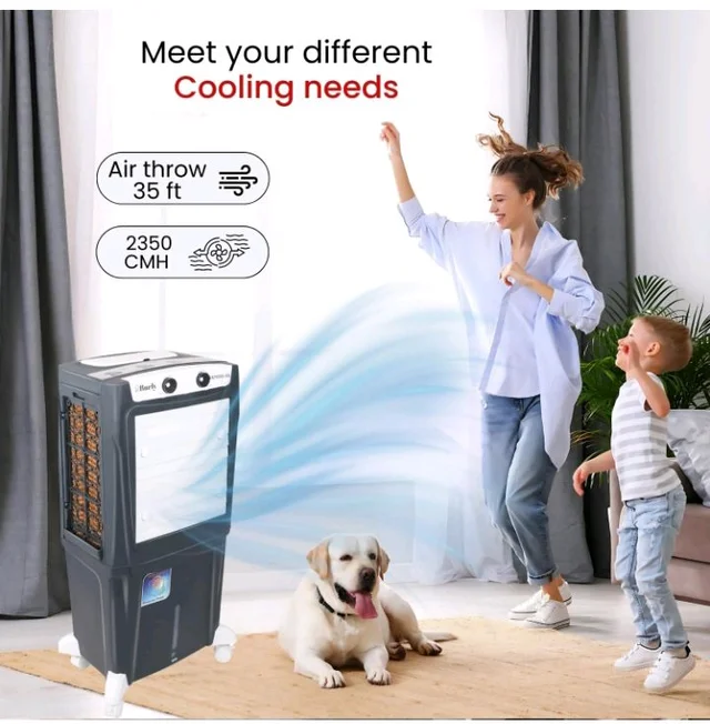 BHABURLY | Eazycool 45 L Room Personal Air Cooler | 4-Way Air Deflection | 2350 CMH Ice Chamber, Anti-Bacterial Honeycomb Pad, 3-Speed Control, Castor Wheels, Inverter Compatible, 200 sqft Floor