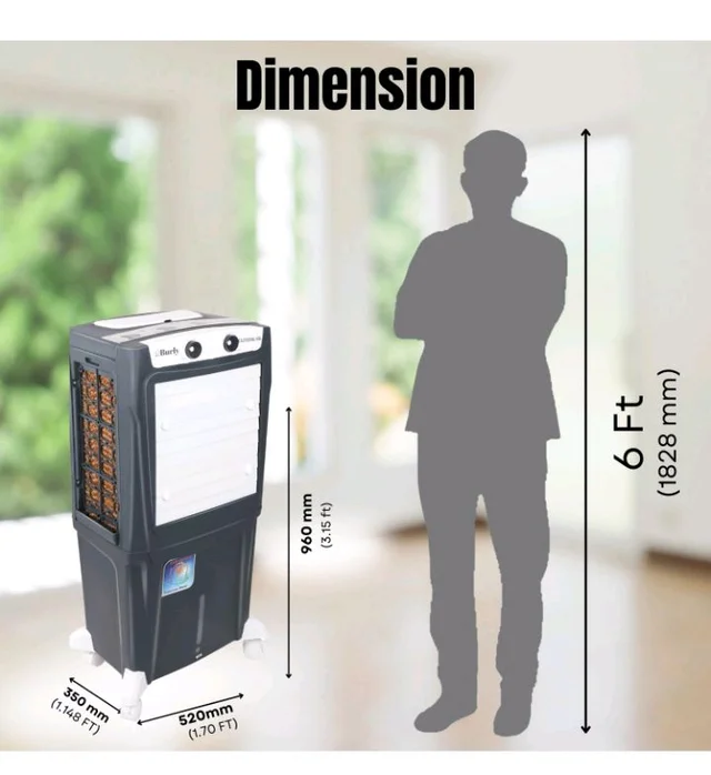 BHABURLY | Eazycool 45 L Room Personal Air Cooler | 4-Way Air Deflection | 2350 CMH Ice Chamber, Anti-Bacterial Honeycomb Pad, 3-Speed Control, Castor Wheels, Inverter Compatible, 200 sqft Floor