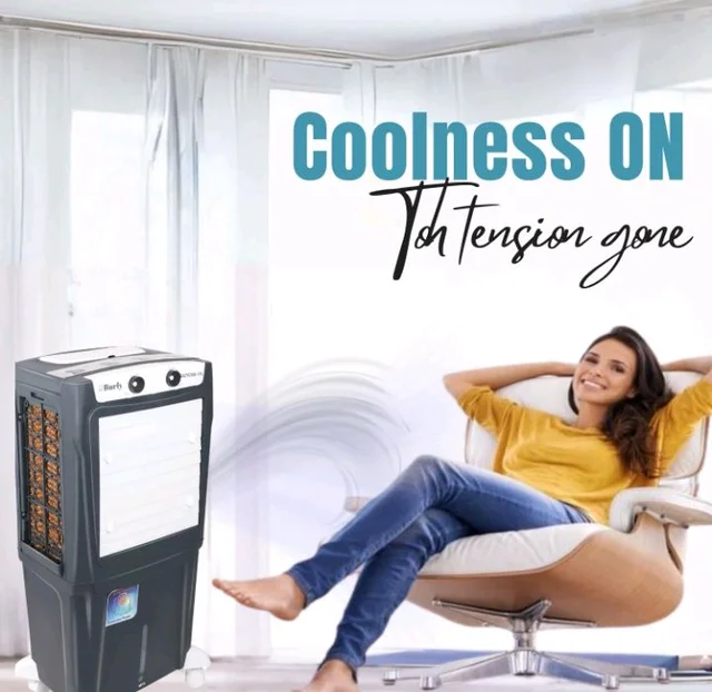 BHABURLY | Eazycool 45 L Room Personal Air Cooler | 4-Way Air Deflection | 2350 CMH Ice Chamber, Anti-Bacterial Honeycomb Pad, 3-Speed Control, Castor Wheels, Inverter Compatible, 200 sqft Floor