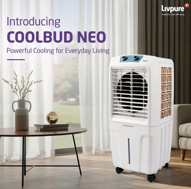 Livpure Coolbud Neo Personal Cooler 48L |240 Sq. Ft. Area Coverage| 20Ft. Poweful Air Throw| Inverter Compatible | Honeycomb Pads | 2 Yrs Motor Warranty & 1 Yr Comprehensive (White)