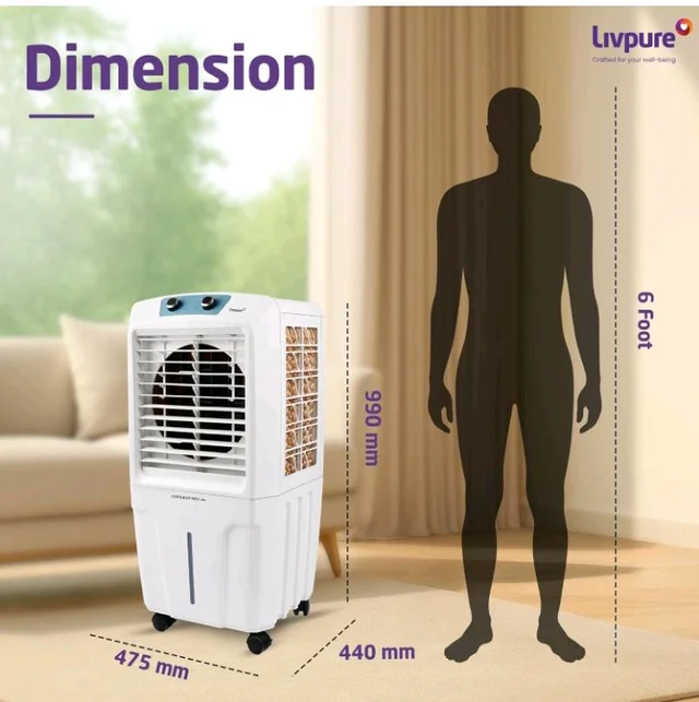 Livpure Coolbud Neo Personal Cooler 48L |240 Sq. Ft. Area Coverage| 20Ft. Poweful Air Throw| Inverter Compatible | Honeycomb Pads | 2 Yrs Motor Warranty & 1 Yr Comprehensive (White)