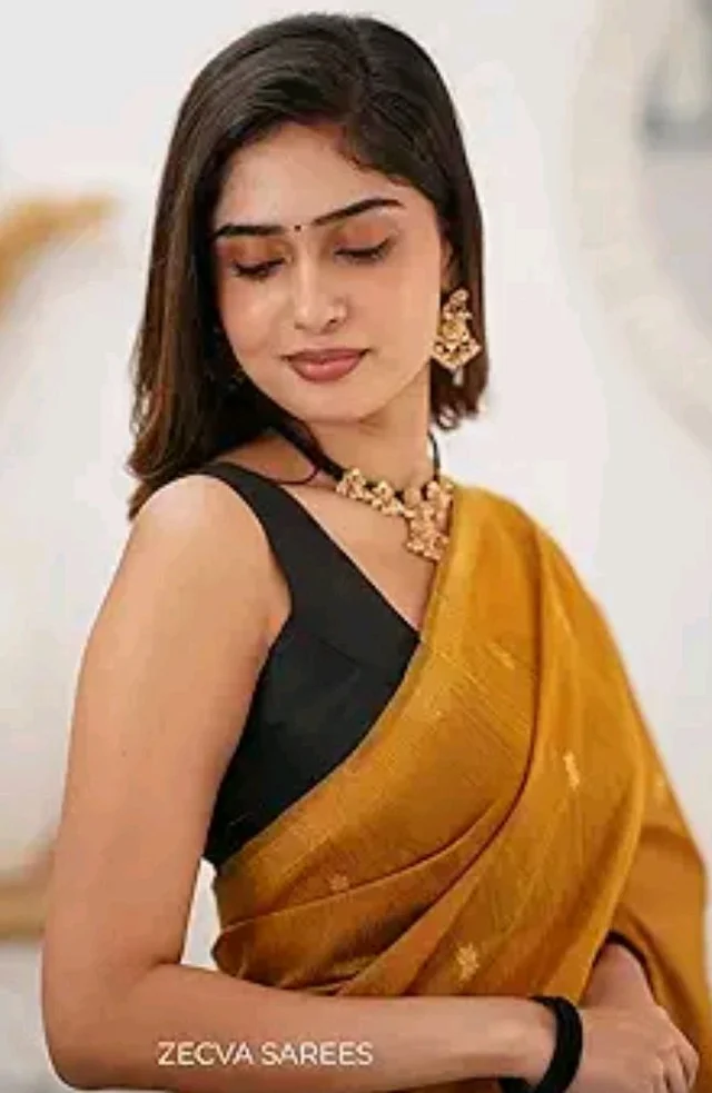 ZECVA Women's Pure Soft Spun Cotton Lichi Silk Saree For Women With Attach Unstitch Blouse Piece