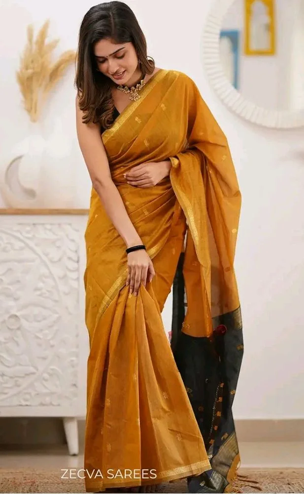 ZECVA Women's Pure Soft Spun Cotton Lichi Silk Saree For Women With Attach Unstitch Blouse Piece