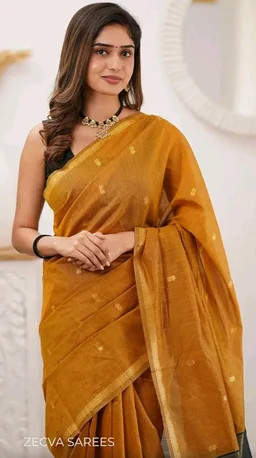 ZECVA Women's Pure Soft Spun Cotton Lichi Silk Saree For Women With Attach Unstitch Blouse Piece