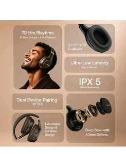 Noise Airwave Max 3 Bluetooth On Ear Headphones with 70H Playtime, 40mm Driver, Low Latency(up to 45ms),Dual Pairing, BT v5.3 (Midnight Blue)