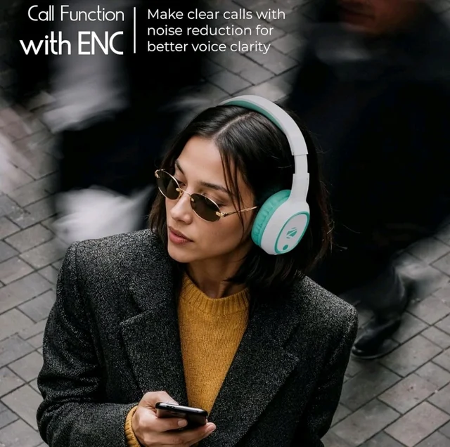 Zebronics Thunder (2026 Upgrade) Wireless Headphones, BT v6.0, True 60 hrs Playback, 40mm Drivers, ENC, Gaming Mode, Dual Pairing, AUX & microSD, Rapid Charging, Call Function (Sea Green)