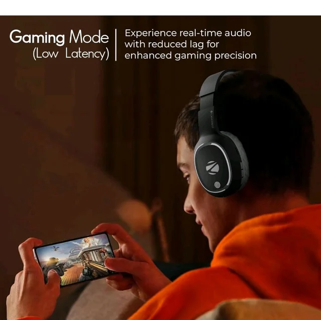 Zebronics Thunder (2026 Upgrade) Wireless Headphones, BT v6.0, True 60 hrs Playback, 40mm Drivers, ENC, Gaming Mode, Dual Pairing, AUX & microSD, Rapid Charging, Call Function (Black)