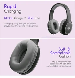 Zebronics Thunder (2026 Upgrade) Wireless Headphones, BT v6.0, True 60 hrs Playback, 40mm Drivers, ENC, Gaming Mode, Dual Pairing, AUX & microSD, Rapid Charging, Call Function (Black)
