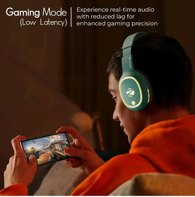 Zebronics Thunder (2026 Upgrade) Wireless Headphones, BT v6.0, True 60 hrs Playback, 40mm Drivers, ENC, Gaming Mode, Dual Pairing, AUX & microSD, Rapid Charging, Call Function (Teal Green)