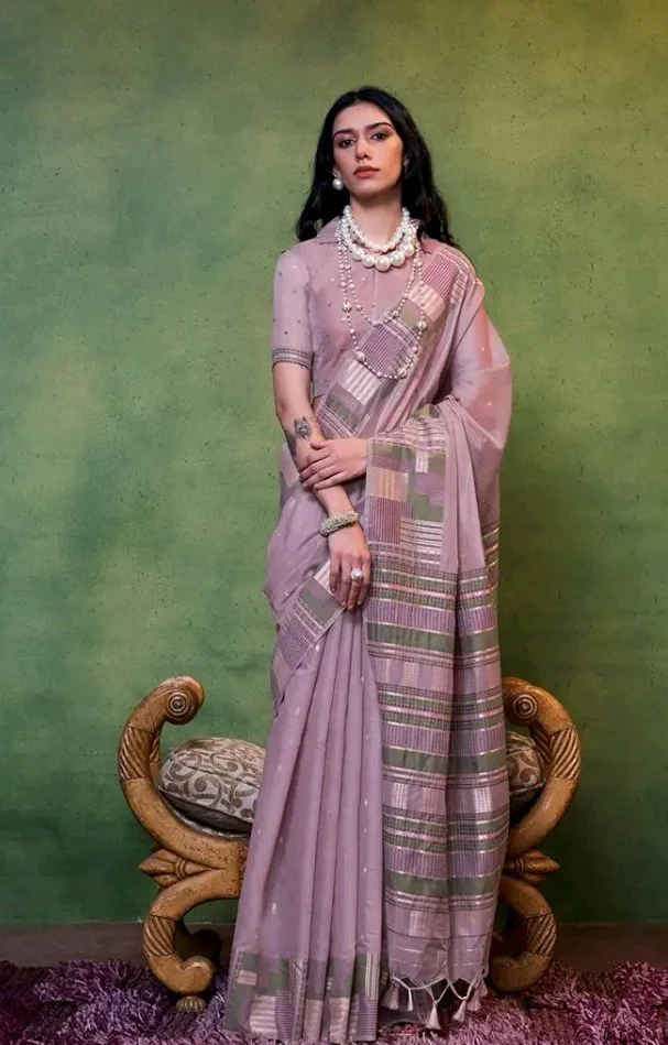 SGF11 Women's Soft Cotton Linen Silk Saree With Unstitched Blouse Piece