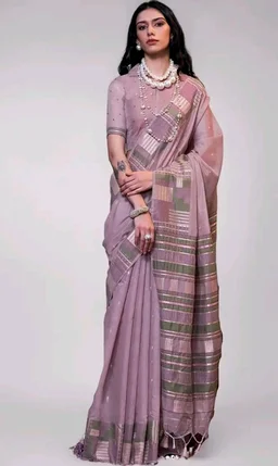 SGF11 Women's Soft Cotton Linen Silk Saree With Unstitched Blouse Piece