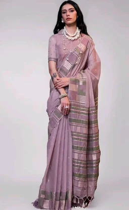 SGF11 Women's Soft Cotton Linen Silk Saree With Unstitched Blouse Piece