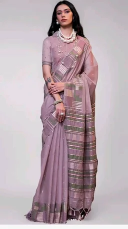 SGF11 Women's Soft Cotton Linen Silk Saree With Unstitched Blouse Piece