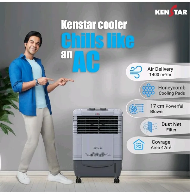 Kenstar LITTLE HC 20 Room/Personal Air Cooler For Home| Honeycomb Pad |High Speed Fan |35 Ft Powerful Air Throw|Inverter compatible |Portable Cooler-Room|1-Yr Product Warranty|Light Grey & Dark Grey