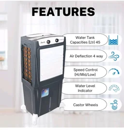 BHABURLY | Eazycool 45 L Room Personal Air Cooler | 4-Way Air Deflection | 2350 CMH Ice Chamber, Anti-Bacterial Honeycomb Pad, 3-Speed Control, Castor Wheels, Inverter