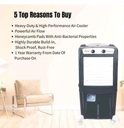 BHABURLY | Eazycool 45 L Room Personal Air Cooler | 4-Way Air Deflection | 2350 CMH Ice Chamber, Anti-Bacterial Honeycomb Pad, 3-Speed Control, Castor Wheels, Inverter