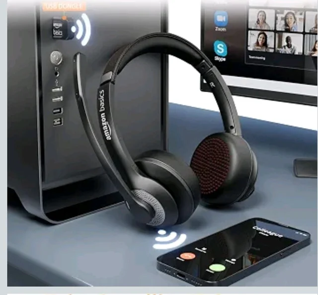 Noise Cancellation Tri Mode On-Ear PC Headphone with Mic | 2.4 GHz Wireless | Bluetooth | Wired Connection | 30 Hours Playtime | 30 mm Driver | Type-C Charging Port (Black)
