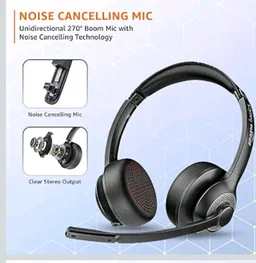 Noise Cancellation Tri Mode On-Ear PC Headphone with Mic | 2.4 GHz Wireless | Bluetooth | Wired Connection | 30 Hours Playtime | 30 mm Driver | Type-C Charging Port (Black)