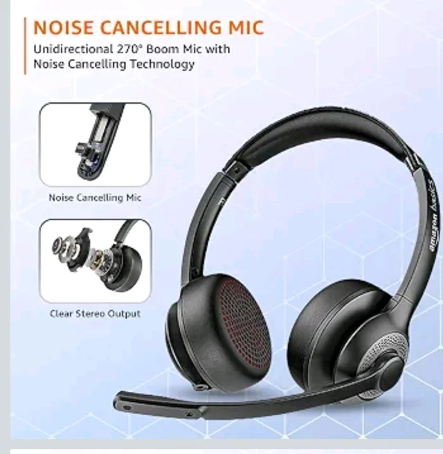 Noise Cancellation Tri Mode On-Ear PC Headphone with Mic | 2.4 GHz Wireless | Bluetooth | Wired Connection | 30 Hours Playtime | 30 mm Driver | Type-C Charging Port (Black)