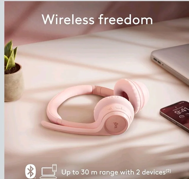 Logitech Zone 300 Wireless Bluetooth Headset with Noise-Cancelling Microphone, Compatible with Windows, Mac, Chrome, Linux, iOS, iPadOS, Android – Rose