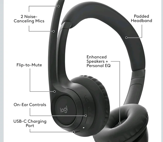 Logitech Zone 300 Wireless Bluetooth Over Ear Headset with Noise-Cancelling Microphone, Compatible with Windows, Mac, Chrome, Linux, iOS,iPados, Android – Black