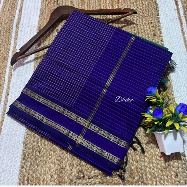 Pure Kalyani Cotton Saree for Women | Aarani Koora Kattam Checked Saree with Zari Border | Tassels | Running Blouse | Kanjivaram Cotton Silk | Traditional Handloom Weave