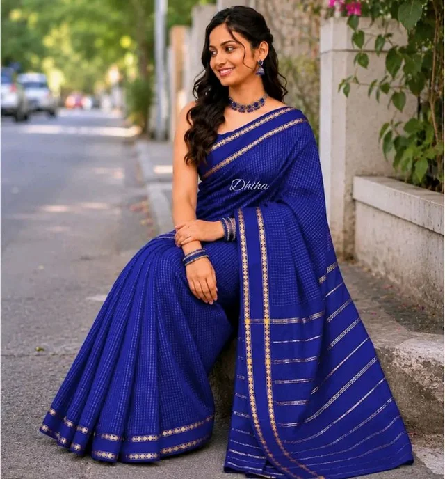 Pure Kalyani Cotton Saree for Women | Aarani Koora Kattam Checked Saree with Zari Border | Tassels | Running Blouse | Kanjivaram Cotton Silk | Traditional Handloom Weave
