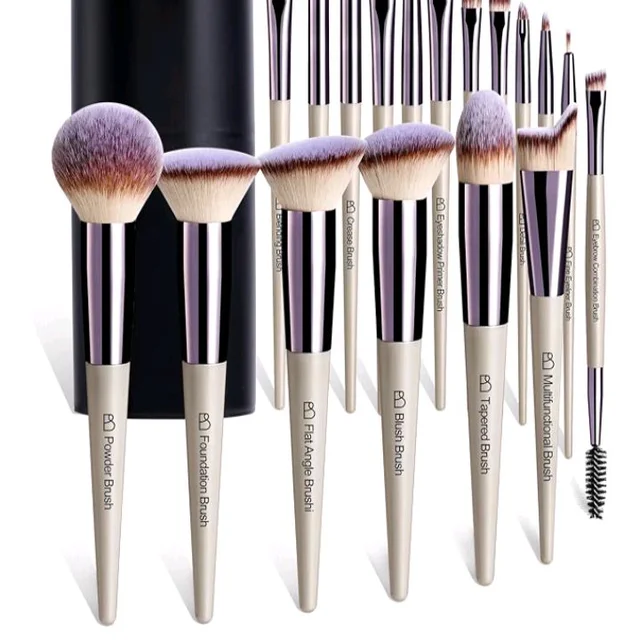 BS-MALL Makeup Brush Set 18 Pcs Professional Foundation Powder Concealers Eyeshadow Blush Synthetic Makeup Brushes with Labeled instruction Black Case Upgraded Version. (C CHAMPANE)