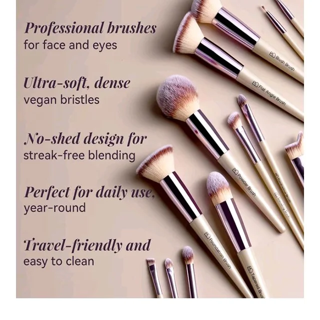 BS-MALL Makeup Brush Set 18 Pcs Professional Foundation Powder Concealers Eyeshadow Blush Synthetic Makeup Brushes with Labeled instruction Black Case Upgraded Version. (C CHAMPANE)