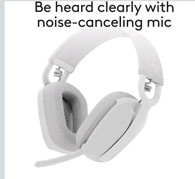 Logitech Zone Vibe 100 Lightweight Wireless Over-Ear Headphones with Noise-Cancelling Microphone, Advanced Multipoint Bluetooth Headset, Works with Teams, Google Meet, Zoom, Mac/PC - Offwhite