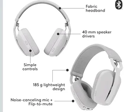 Logitech Zone Vibe 100 Lightweight Wireless Over-Ear Headphones with Noise-Cancelling Microphone, Advanced Multipoint Bluetooth Headset, Works with Teams, Google Meet, Zoom, Mac/PC - Offwhite