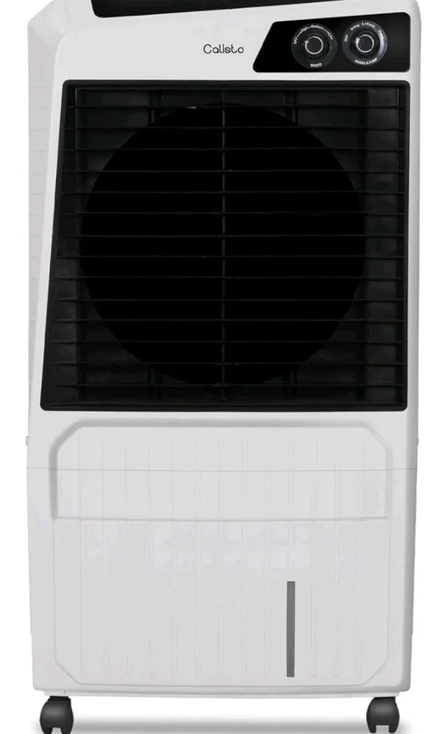 Hindware Smart Appliances Calisto 105L | Desert Air Cooler with Woodwool Pads, Inverter Compatible, Castor wheels and motorized air flow control & High Air Delivery (White & Black)