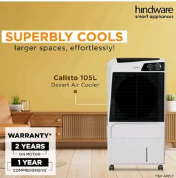 Hindware Smart Appliances Calisto 105L | Desert Air Cooler with Woodwool Pads, Inverter Compatible, Castor wheels and motorized air flow control & High Air Delivery (White & Black)
