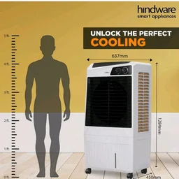 Hindware Smart Appliances Calisto 105L | Desert Air Cooler with Woodwool Pads, Inverter Compatible, Castor wheels and motorized air flow control & High Air Delivery (White & Black)
