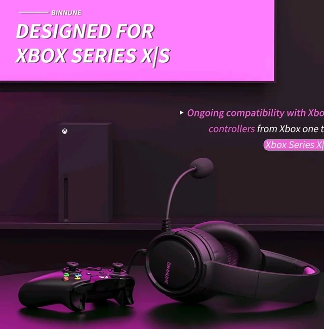 BINNUNE Gaming Headset with Mic for Xbox Series X|S Xbox One PS4 PS5 PC NS, Wired Audifonos Gamer Headphones with Microphone for Xbox 1 PS 4|5-BlackPurple
