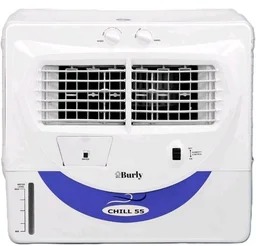 Bhaburly Chill 55L Window Air Cooler for Home Powerful Air Throw Dual Side Water Inlet Wood Wool 1350 RPM 200 W 1 Year Warranty 8" Blower 3200 cmh Inverter Compatible 1 yr Warranty