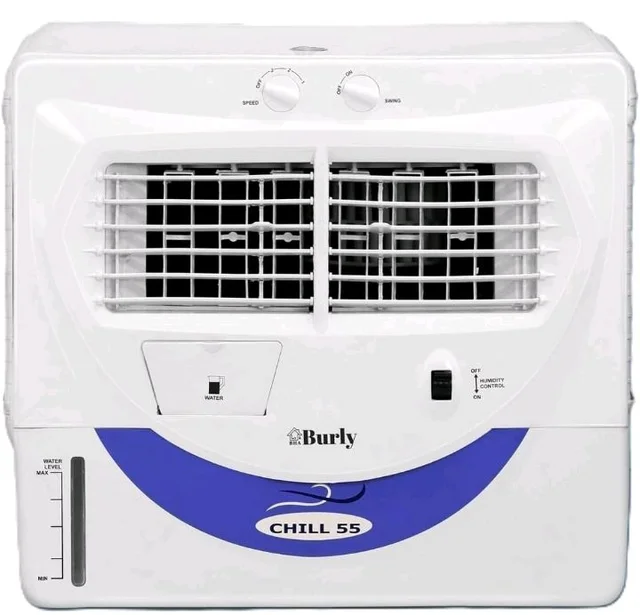 Bhaburly Chill 55L Window Air Cooler for Home Powerful Air Throw Dual Side Water Inlet Wood Wool 1350 RPM 200 W 1 Year Warranty 8" Blower 3200 cmh Inverter Compatible 1 yr Warranty