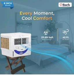 Bhaburly Chill 55L Window Air Cooler for Home Powerful Air Throw Dual Side Water Inlet Wood Wool 1350 RPM 200 W 1 Year Warranty 8" Blower 3200 cmh Inverter Compatible 1 yr Warranty