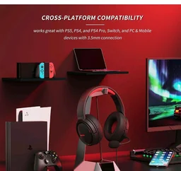 BINNUNE Gaming Headset with Mic for PS4 PS5 Xbox Series X|S Xbox One PC NS, Wired Gaming Headphones with Microphone for PS 4|5 Xbox 1, Black & Red