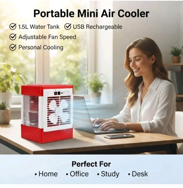 Drumstone (πππ¬π ππ‘π¨π’ππ Rechargeable Mini Air Cooler Fan With 1.5L Water Tank, USB Portable Cooling Fan, Adjustable Speed Personal Air Cooler For Home Office,ππ ππππ«π¬ πππ«π«ππ§ππ²