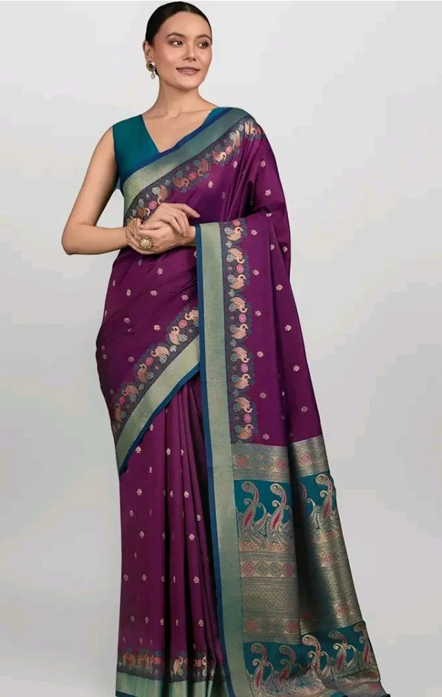 Monjolika Fashion Women's Graceful Banarasi Silk Saree In Classic Paisley & Rich Zari Pallu comes with Unstitched blouse
