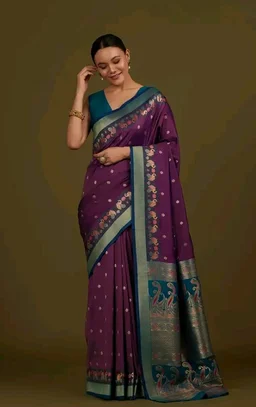 Monjolika Fashion Women's Graceful Banarasi Silk Saree In Classic Paisley & Rich Zari Pallu comes with Unstitched blouse