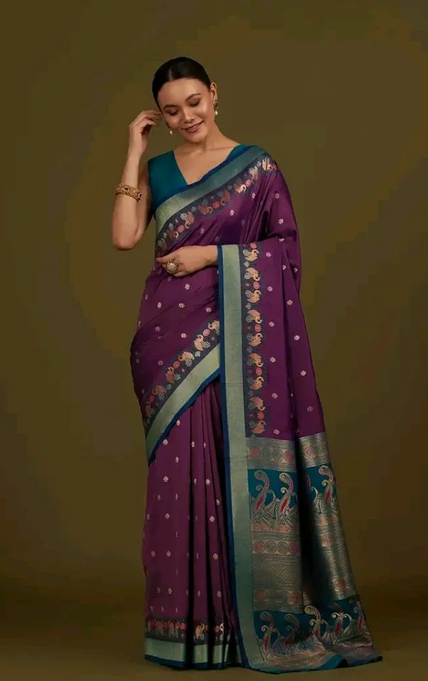 Monjolika Fashion Women's Graceful Banarasi Silk Saree In Classic Paisley & Rich Zari Pallu comes with Unstitched blouse