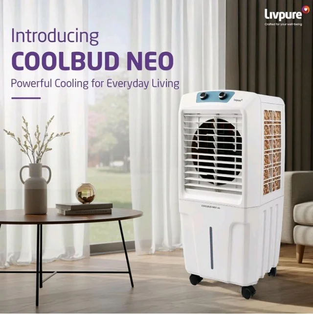 Livpure Coolbud Neo Personal Cooler 48L |240 Sq. Ft. Area Coverage| 20Ft. Poweful Air Throw| Inverter Compatible | Honeycomb Pads | 2 Yrs Motor Warranty & 1 Yr Comprehensive (White)