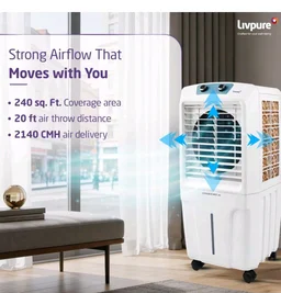 Livpure Coolbud Neo Personal Cooler 48L |240 Sq. Ft. Area Coverage| 20Ft. Poweful Air Throw| Inverter Compatible | Honeycomb Pads | 2 Yrs Motor Warranty & 1 Yr Comprehensive (White)