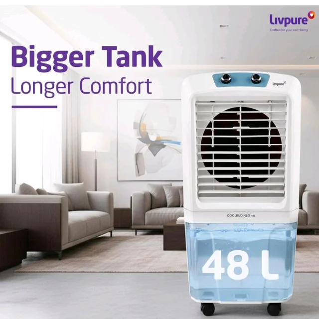 Livpure Coolbud Neo Personal Cooler 48L |240 Sq. Ft. Area Coverage| 20Ft. Poweful Air Throw| Inverter Compatible | Honeycomb Pads | 2 Yrs Motor Warranty & 1 Yr Comprehensive (White)
